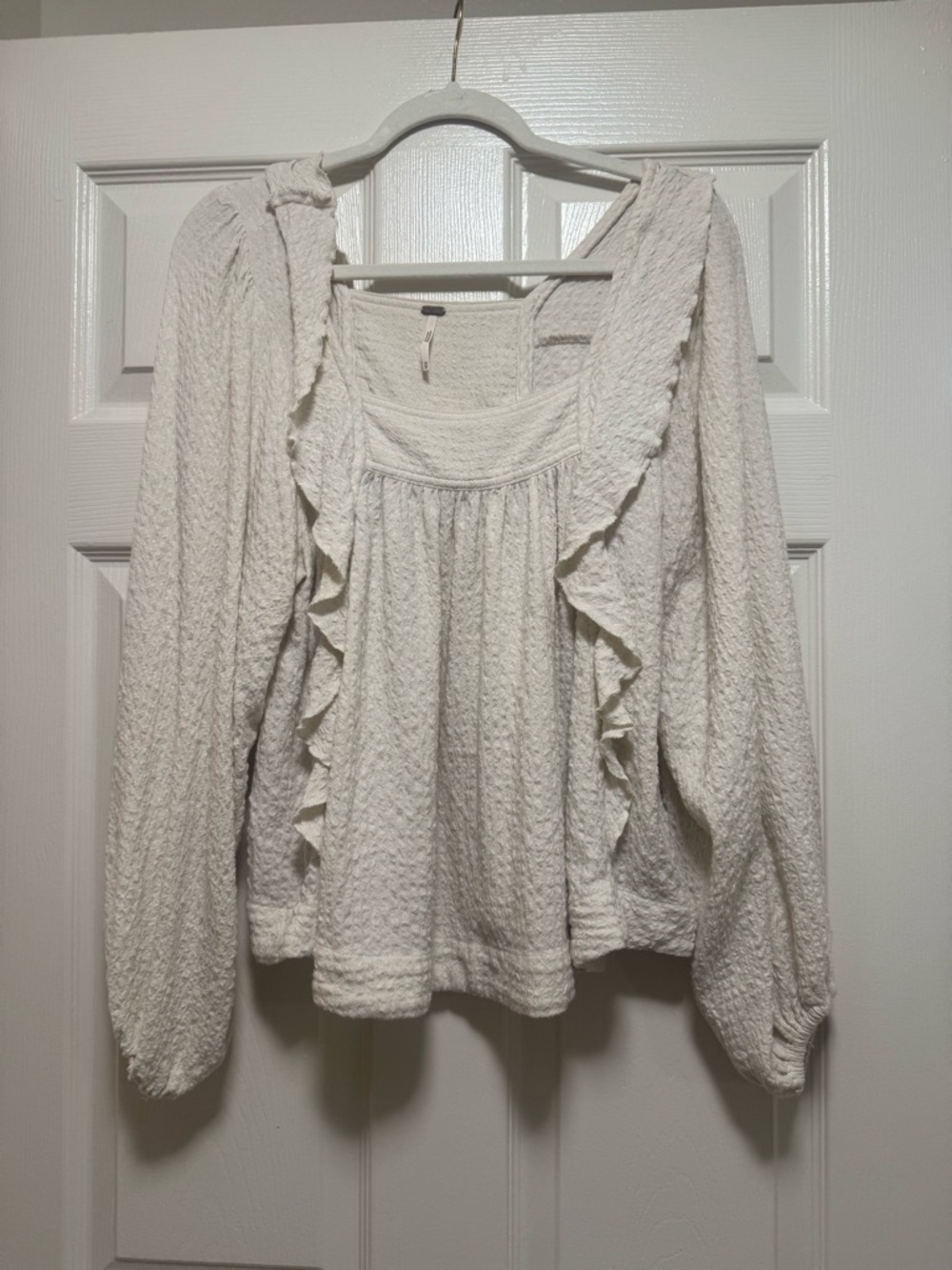 Free People Cream Bonny Blouse Square Neck Ruffle Front Top - Picture 2 of 9